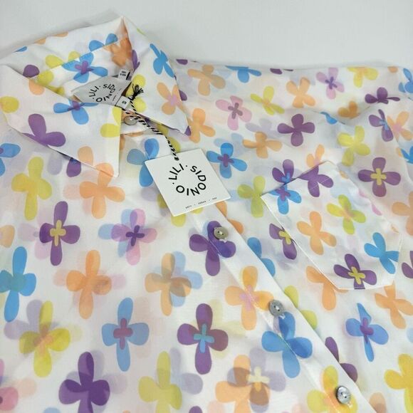 Lili Sidonio Shirt Blouse Women Retro Small Bright Floral Sheer New Button Down - Picture 6 of 11